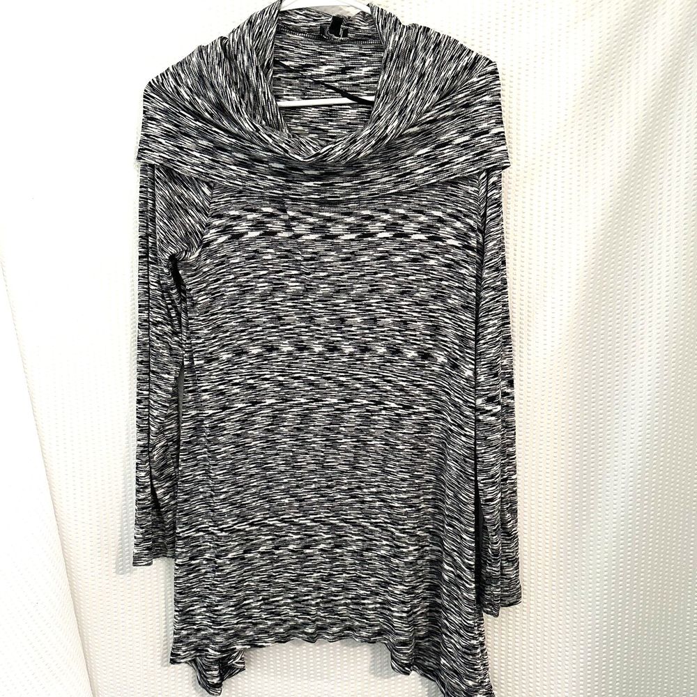 Cable & Gauge Womens Black White Abstract Print Cowl Neck Shoulder Wrap Top Sz L